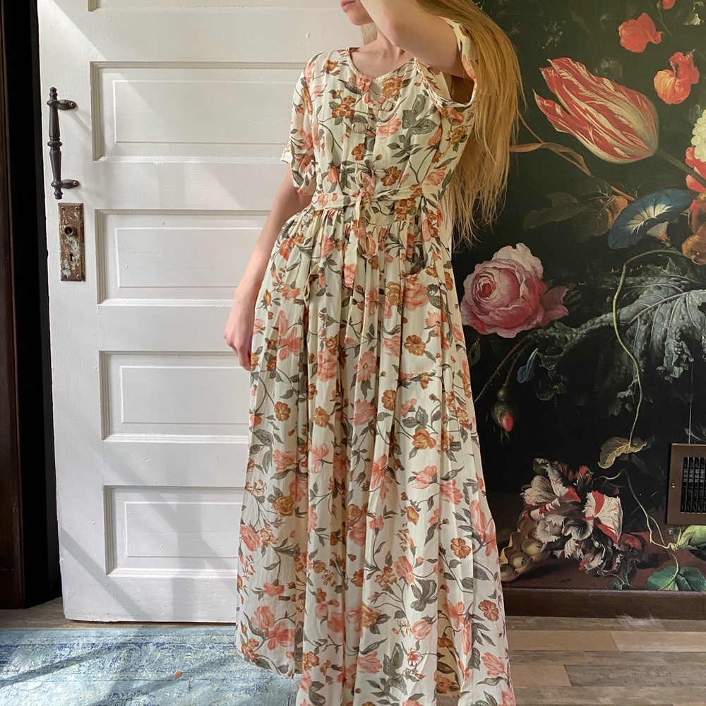 Vintage Floral Autumn Cottage Core Maxi Dress Doen